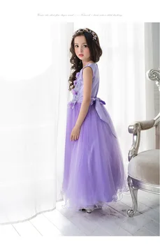 Purple Long Girls Dress for Wedding Fancy Angel Flower Girl Vestido 2017 Gilrs Clothes For 3 4 6 8 10 12 14 Years RKF174015
