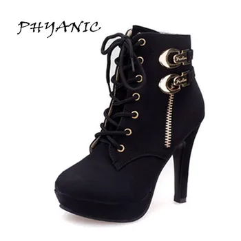 PHYANIC Women boots super-elevation high-heeled platform lacing-up thin heels ankle boots female shoes winter shoes wholesale