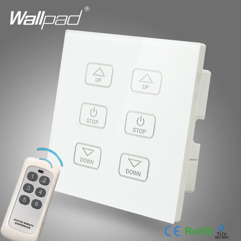 110V-250V LED Dimmer Switch Wallpad White Crystal Glass Panel 6 Buttons Wireless Remote Control 2 Lamps Dimmer Wall Switch