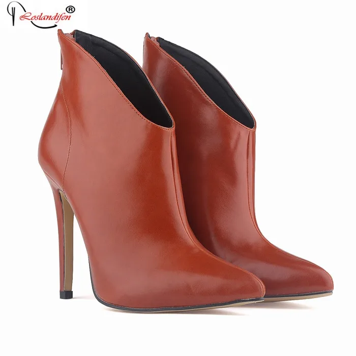 New 2017 Autumn/Winter Women's Boots Zip With Soft Leather Thin Heels Boots Ladies' Pointed Toe Ankle Boots Shoes SMYNLK-B0133