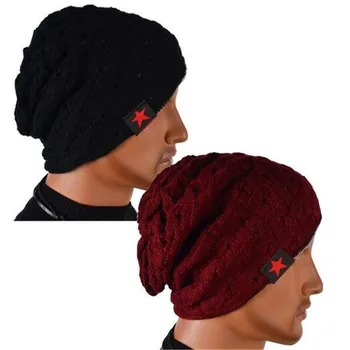 Newest Men Women Winter Reversible Warm Beanies ,Baggy Knit Caps Adjustable Pentagram Knitting Hat CC2608