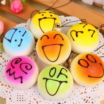1PCS Smiley Face Anti Stress Reliever Simulation Bread Toys Anime Doll Action Figures Child Toy Smiling Face Ball Bread ATF01