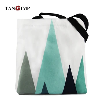 TANGIMP Nordic Geometry Cotton Canvas Handbags Eco Daily Female Single Shoulder School Shopping Bags Tote Women Beach Bags