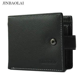 JINBAOLAI Genuine Leather Wallet Men With Card Holder Short Male Wallets With Hasp Coin Pouch Purse -- BID045 PM49