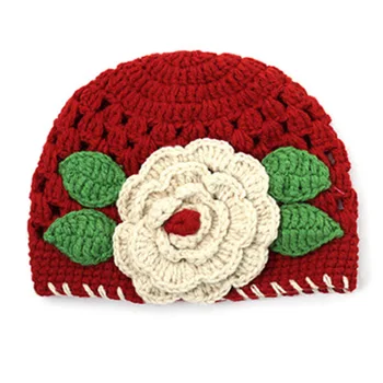 Baby Girls Beanie Red Knit Hat Crochet Popular Hollow Design Cap 1-2 Years