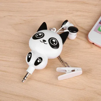 Lovely Cute Cartoon Cat/Panda 3.5mm Wired Retractable Handsfree In-Ear Earphones Earbuds Music Headset MP3 Headphones Hot