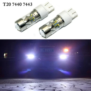 Newest 2pcs 60W T20 7440 7443 LED with Lens W21W Car Brake Reverse Turn Signa lDRL Light Car Light Source White