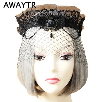 Lady Elegant Sexy Gothic Crown Flower Black Lace Veil Half Face Eye Mask Stretch Headband Costume Ball Party Christmas Accessory