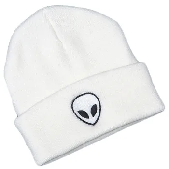 New Casual Women Winter Hats Warm Beanies Hats Alien Figure Embroidery Knit Hat Cotton Skullies Cap Accessories