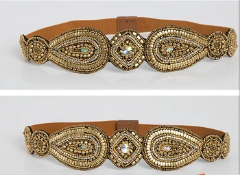 Metting Joura Vintage Bohemian Ethnic Brown Seed Beads Braided Knitted Flower Handmade Elastic Belt Body Jewelry