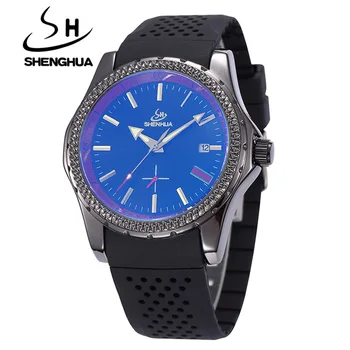 New SHENHUA Men's Watch Black Rubber Band Automatic Mechanical Skeleton Watch For Men Gear Wrist Watch Relogio Masculinos