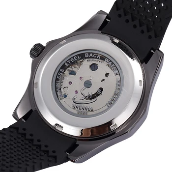 New SHENHUA Men's Watch Black Rubber Band Automatic Mechanical Skeleton Watch For Men Gear Wrist Watch Relogio Masculinos