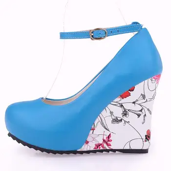 ASUMER Fashion Ankle Strap 2016 High Wedges Platform Summer Pumps For Women Casual Elegant Flower Print Wedges Platform Shoes