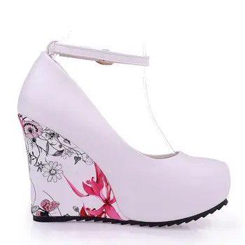 ASUMER Fashion Ankle Strap 2016 High Wedges Platform Summer Pumps For Women Casual Elegant Flower Print Wedges Platform Shoes