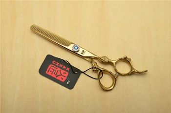 4Pcs/Set 6'' Golden KASHO Professional Human Hair Hairdressing Scissors Combs+ Cutting+ Thinning Shears Big Dragon Handle H9004