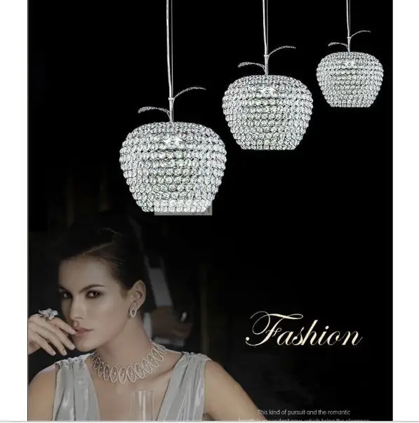 Modern LED K9 crystal Pendant Lights -selling apple shape design crystal pendant lamp AC85V-260 for bedroom dining room