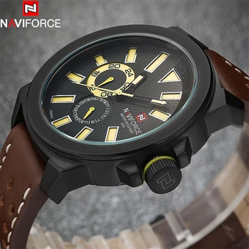 Mens Watches Top Brand Luxury NAVIFORCE Leather Army Military Quartz Watch Sports Clock Date 2016 Relogio Masculino LX31