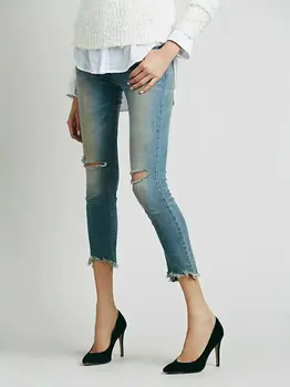 2016 new style women's fashion jeans spring hole burrs skinny pants fall pencil pants ankle-length blue jeans hole ripped jeans