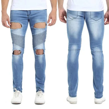 2017 Men Skinny Jeans Design Fashion Slim Hiphop Biker Strech Denim Jeans For Men E5063