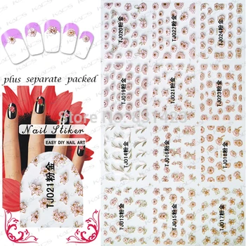 90PCS/lot 3D nail sticker TJ001-024Pink Gold Stylish Decal phototherapy nail hook flower Pink bronzing
