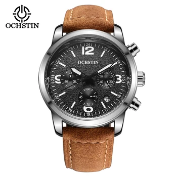 Fashion Brand Sports Watches Leather Chronograph Date Business Design Silver Men Quartz Watch Male Wristwatch relogio masculino