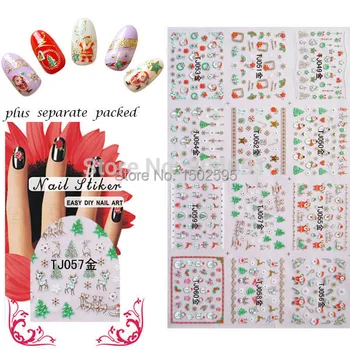 WHOLESALE 90Sheet/LOT 3D Glitter Gold Christmas stickers for nails nail Accessories for nail art design individually packaging