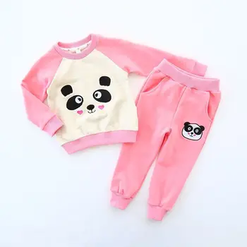Sport Clothes for Girls Boys Panda Pattern Sweatshirts + Pants 2 pieces Kids sets 2016 New Spring Colors Children Suits 2-9 Yrs