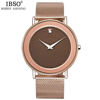 IBSO Brand 6MM Ultra-thin Mens Watches 2017 Steel Mesh Strap Quartz Wristatches Fashion Simple Style Watch Men Relogio Masculino