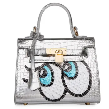 Cute Big Eye Handbag Designer Padlock Leather Messenger Bags Luxury Fashion Women Silver Shoulder Bag Famous Brand bolso XA517H