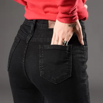 1pcs Womens pencil jeans 2017 Summer cotton high waist Slim fit broken hole Black Jeans Ladies skinny pencil denim pants girls