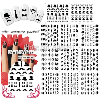 HOTSALE 90sheet/LOT Black Mustache Nail Art Water Transfer Sticker Decal nail art nail decals own +Separate Packed