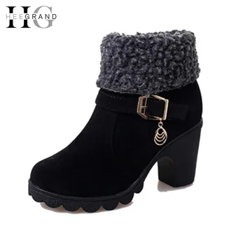 HEE GRAND Women Ankle Boots Platform Winter Boots 2016 High Heels Casual Shoes Woman Slip On Women Shoes Size 35-40 XWX4434