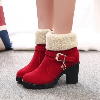 HEE GRAND Women Ankle Boots Platform Winter Boots 2016 High Heels Casual Shoes Woman Slip On Women Shoes Size 35-40 XWX4434