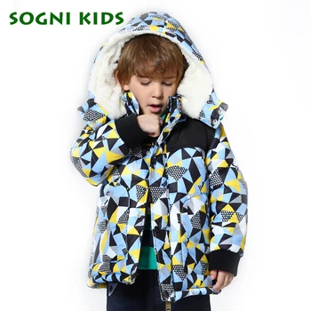 SOGNI KIDS Faux Fur Hooded Coats Toddler Plaid Zipper Jackets Splice Colors Boy Clothes 2016 New Winter and Autumn Fashion Coats