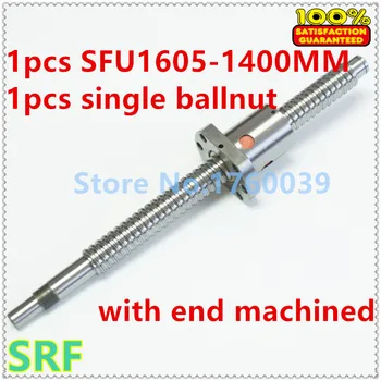 Zero Backlash SFU1605 Ballscrew set:1pcs 16mm Rolled Ball screw SFU1605 L=1400mm+1pcs single Ballnut with end mahicned CNC Part