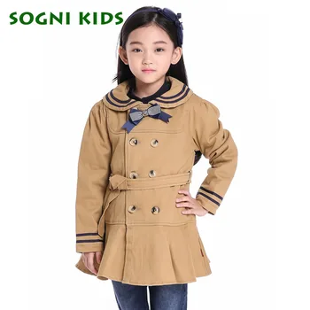 Girls Trench Coats Children Khaki jacket Double Breasted belt wind coat outwear Bow Lotus leaf Skirt hem Kids girls windbreaker
