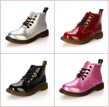 New 2017 Spring Autumn Patent Leather Lace Up Martin Boots England Style Genuine Leather Ankle Boots For Women Military Boots