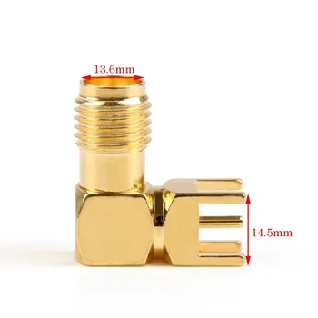 Sale 100Pcs Gold-Plated SMA Female Right Angle Solder PCB Mount RF Connector 14.5mm