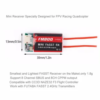 Mini Futaba FM800 FASST SBUS CPPM RX 8CH Receiver For Futaba FPV QAV-X Racing Quadcopter Indoor Mini Drone Tiny TQ90 90-120