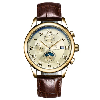 Top Brand Luxury Waterproof Automatic Watch Men Mechanical Watch Luminous Sport Casual Moon Prase Watch Relogio Masculino TEVISE
