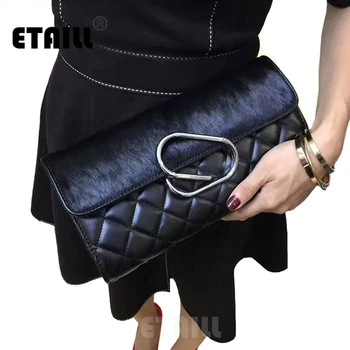 Diamond Lattice Black Ladies Horsehair Luxury Quilted Bag with Chain Famous Brand Chain Bags Plaid Clutch Crossbody Shoudelr Bag