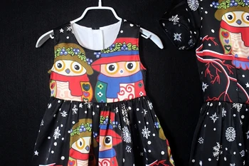 Family matching clothes brand European owl cartoon mommy girls princess chiffon children dress party mother and daughter dresses