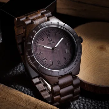 2016 New UWOOD UW1001 Fashion Unique Wood Wristwatch Men's Japan Movement Quartz Watch Classic Folding Clasp with Wooden Band