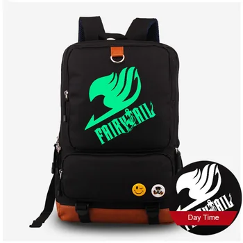 Fairy Tail Logo Printing Luminous Canvas Backpack Fluorescent Laptop Travel Shoulders Bag Women Men Cartoon Rucksck Knapsack