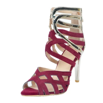 Burgundy High Heels Women Sandals Summer Shoe Women Gladiator Sandal Boots Womans Shoes Strap High Heels Plus Size 34-45