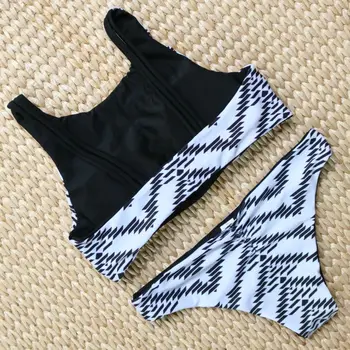 High Neck Black White Printed bikini Swimsuit 2017 Women bikinis Set brazilian Swimming Bathing Suits Retro Camikini Swimwear