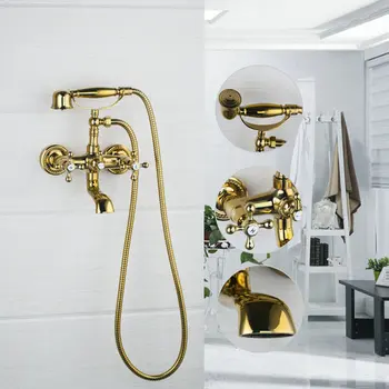 Luxury Wall Mounted Double Handles Polished Golden 97144 Shower Bathroom Basin Sink Bathtub Torneira Tap Mixer Faucet