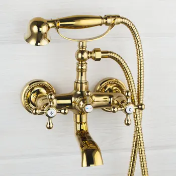 Luxury Wall Mounted Double Handles Polished Golden 97144 Shower Bathroom Basin Sink Bathtub Torneira Tap Mixer Faucet