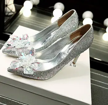 Original wedding shoes woman Shanda Cinderella glass slipper leather retro Bridal Shoes crystal high heels shoes big size 42