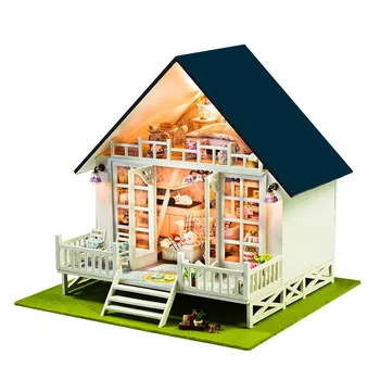 DIY Wooden Doll House Toys Dollhouse Miniature Box Kit With Cover And LED Furnitures Handcraft Miniature Dollhouse